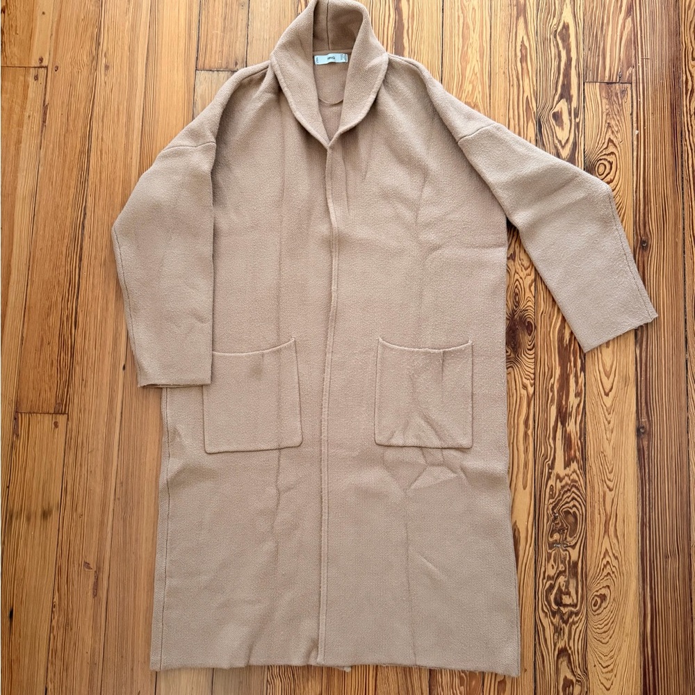 MNG Mango Women’s Tan Sweater Cardigan Trench Luxe Jacket Coat Pockets XXS/XS